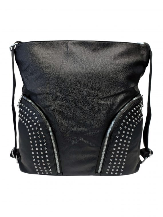 Kabelka a batoh v jednom se slušivými kapsami, Co & Coo Fashion, 0957, černý, přední strana kabelky a batohu v jednom