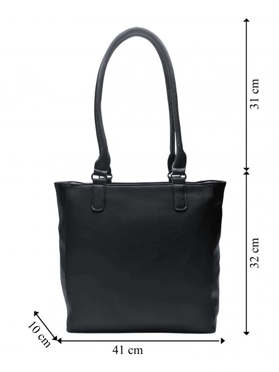 Moderní dámská kabelka přes rameno s texturou, Tapple, H17237, černá, přední strana kabelky přes rameno s rozměry