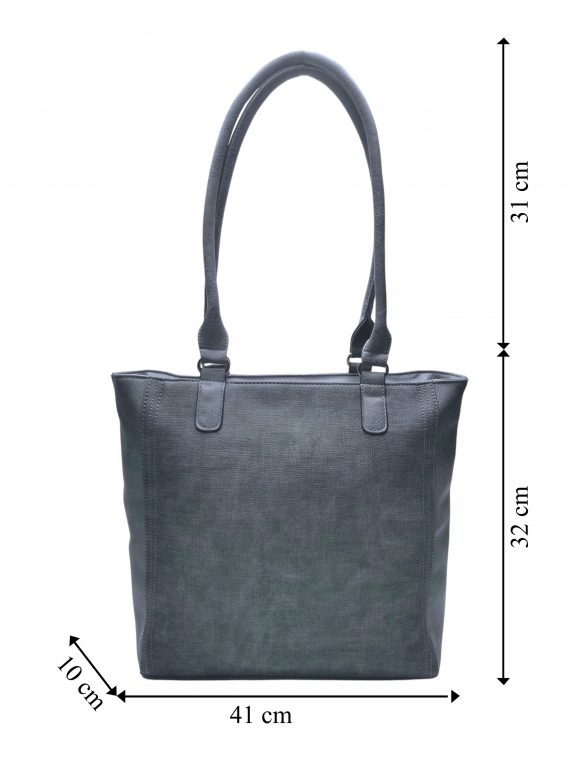Moderní dámská kabelka přes rameno s texturou, Tapple, H17237, středně šedá, přední strana kabelky přes rameno s rozměry
