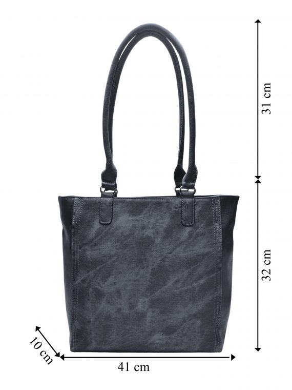 Moderní dámská kabelka přes rameno s texturou, Tapple, H17237, tmavě šedá, přední strana kabelky přes rameno s rozměry