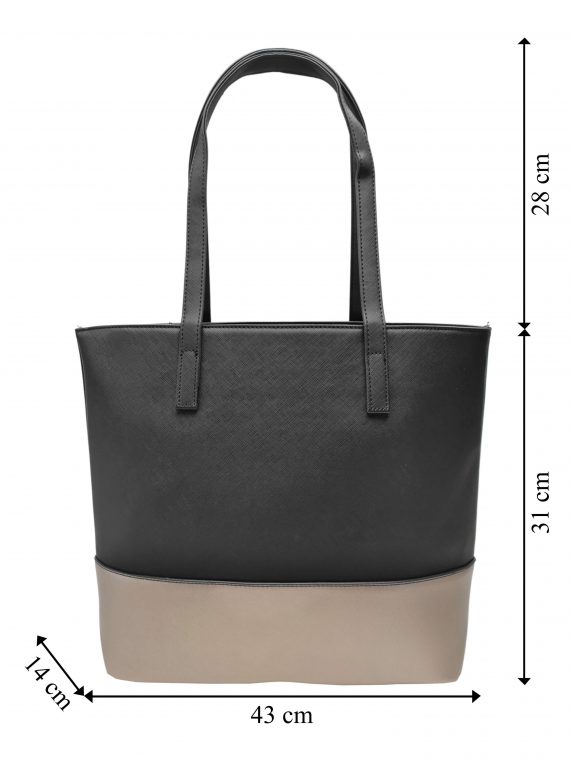 Slušivá dvoubarevná kabelka přes rameno Tapple, H17419, černozlatá, přední strana kabelky přes rameno s rozměry
