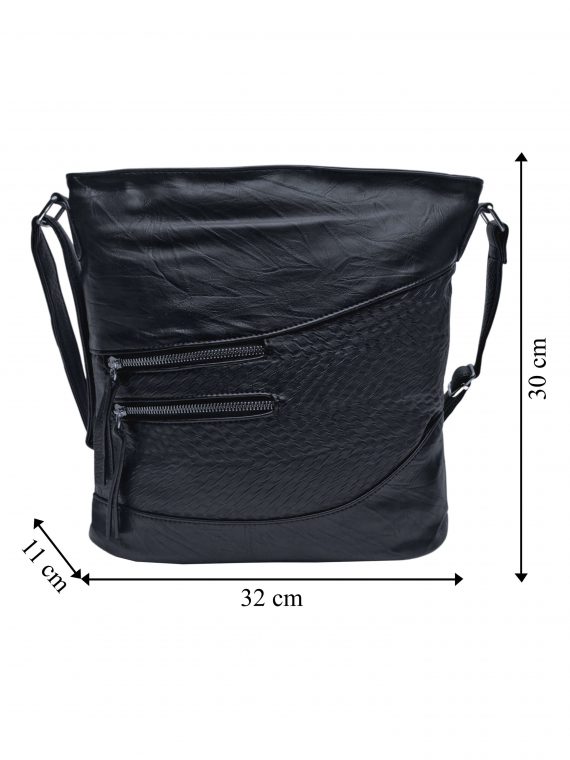 Střední crossbody kabelka s líbivou texturou, Tapple, H17360, černá, přední strana crossbody kabelky s rozměry