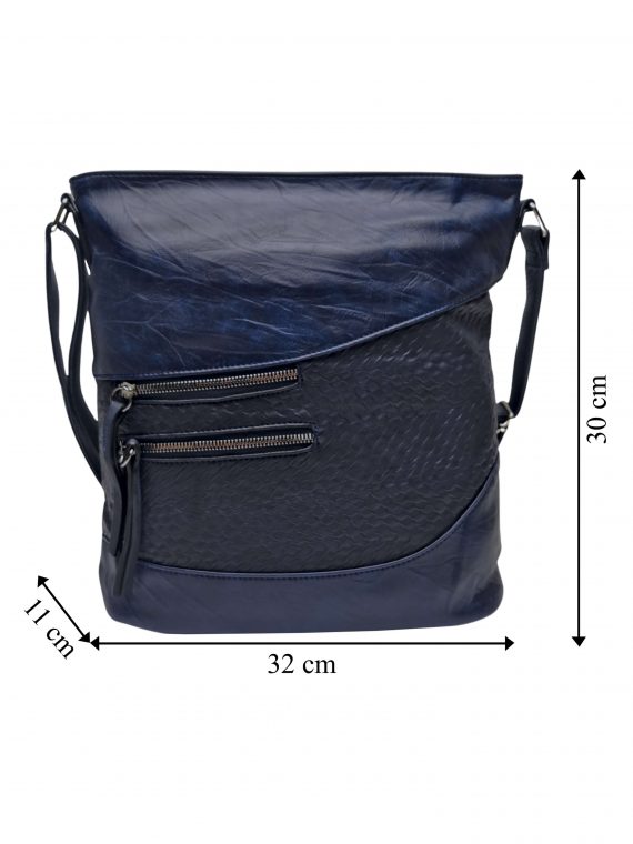 Střední crossbody kabelka s líbivou texturou, Tapple, H17360, tmavě modrá, přední strana crossbody kabelky s rozměry