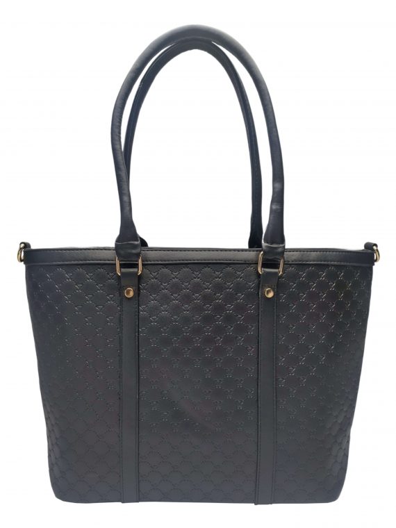 Velká dámská kabelka se stylovým vzorem, Sara Moda, 6124, černá, přední strana kabelky do ruky