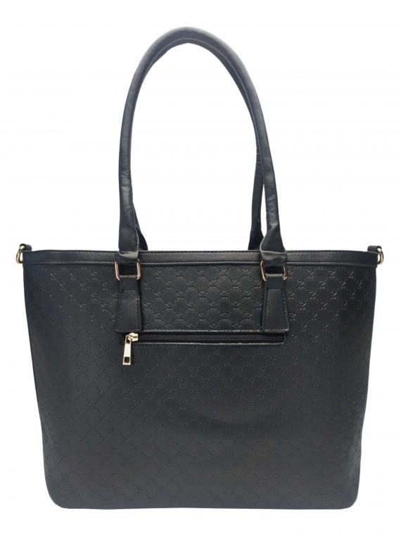 Velká dámská kabelka se stylovým vzorem, Sara Moda, 6124, černá, zadní strana kabelky do ruky