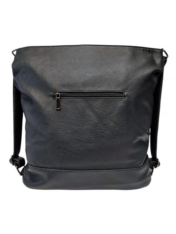 Velký dámský kabelko-batoh 2v1 s šikmými vzory, Co & Coo Fashion, 0956, černý, zadní strana kabelko-batohu 2v1