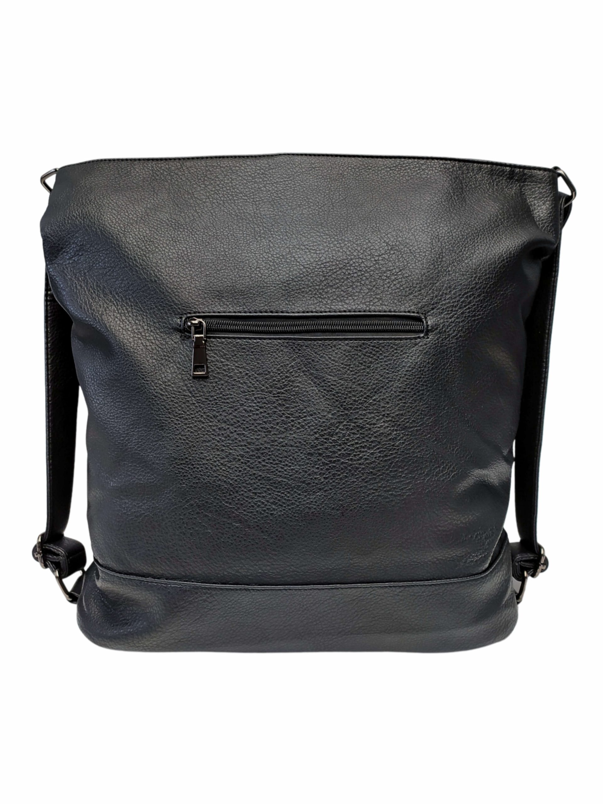 Velký černý kabelko-batoh 2v1 s šikmými vzory, Co & Coo Fashion, 0956, zadní strana kabelko-batohu 2v1