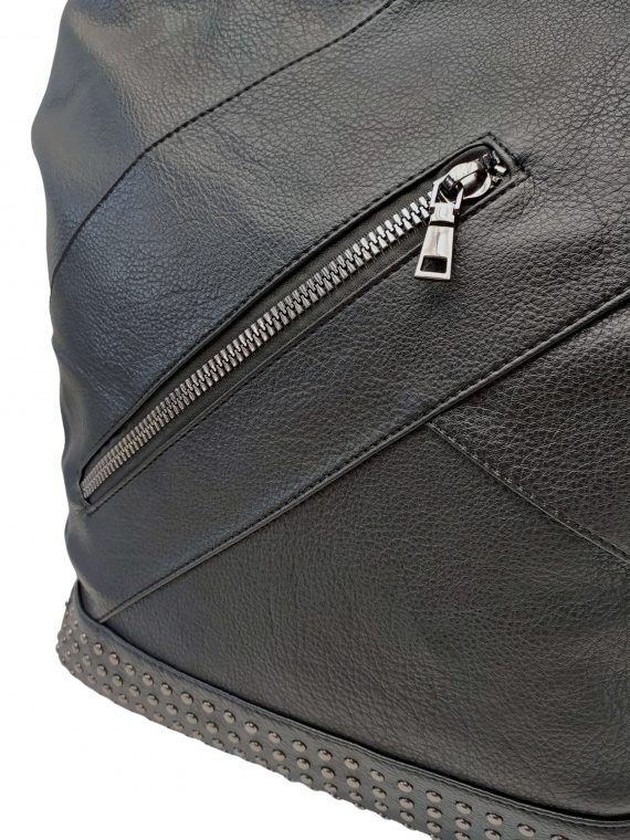 Velký dámský kabelko-batoh 2v1 s šikmými vzory, Co & Coo Fashion, 0956, černý, detail kabelko-batohu 2v1