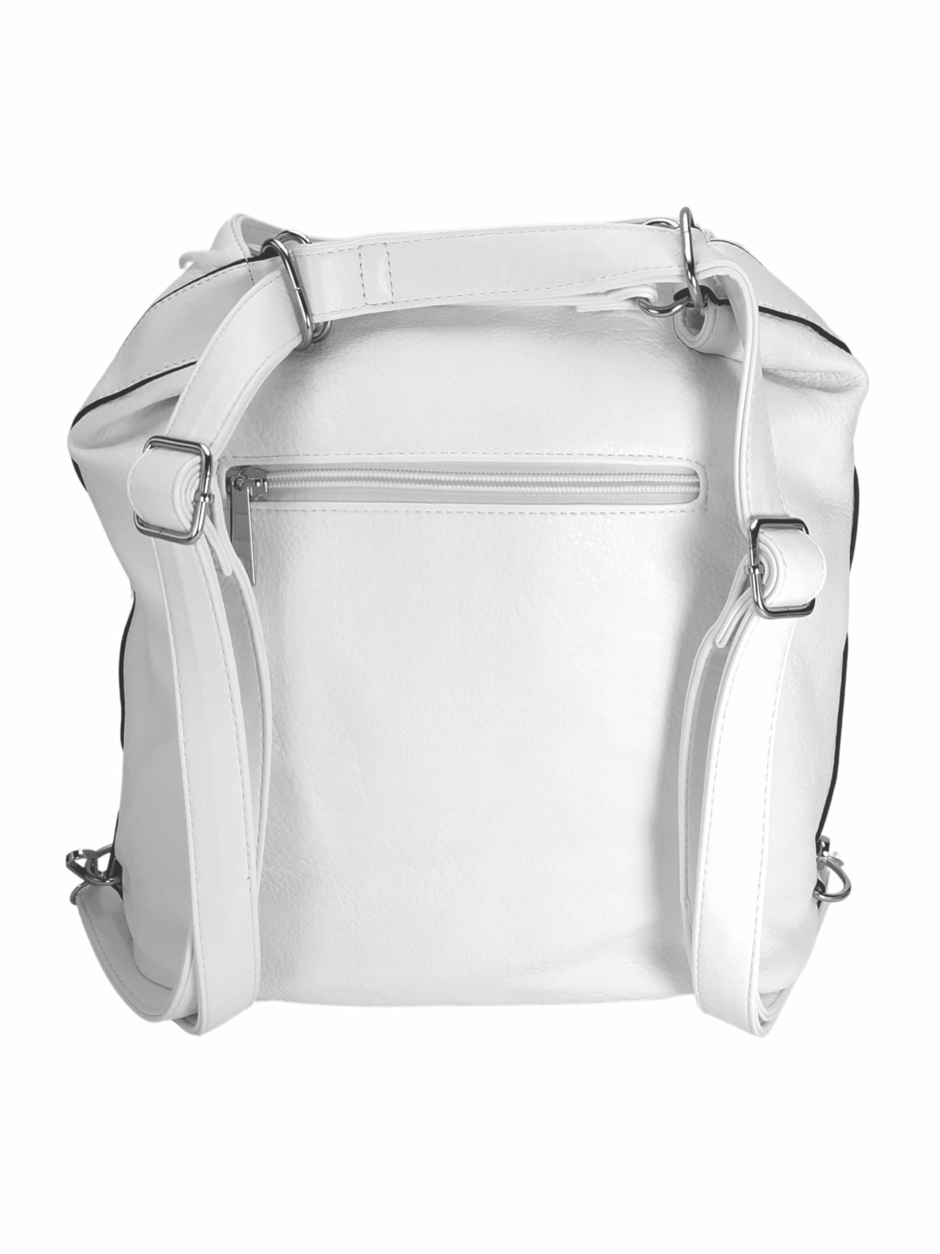 Velký bílý kabelko-batoh 2v1 z eko kůže, Tapple, H20805, zadní strana kabelko-batohu 2v1 s popruhy
