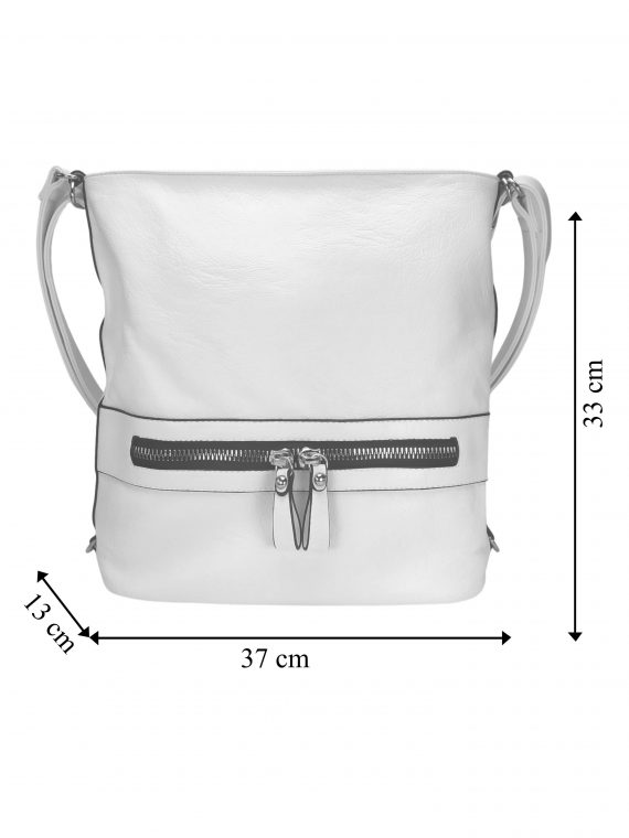 Velký dámský kabelko-batoh 2v1 z eko kůže, Tapple, H20805, bílý, přední strana kabelko-batohu 2v1 s rozměry