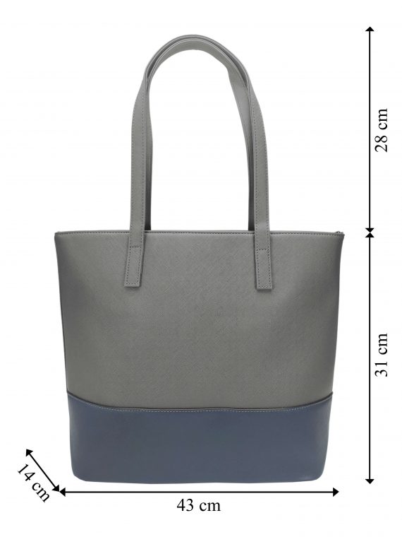Slušivá dvoubarevná kabelka přes rameno Tapple, H17419, středně šedá, přední strana kabelky přes rameno s rozměry