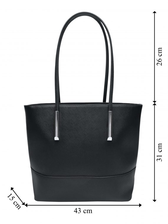 Stylová kabelka přes rameno z eko kůže, Tapple, H17419N, černá, přední strana kabelky přes rameno s rozměry