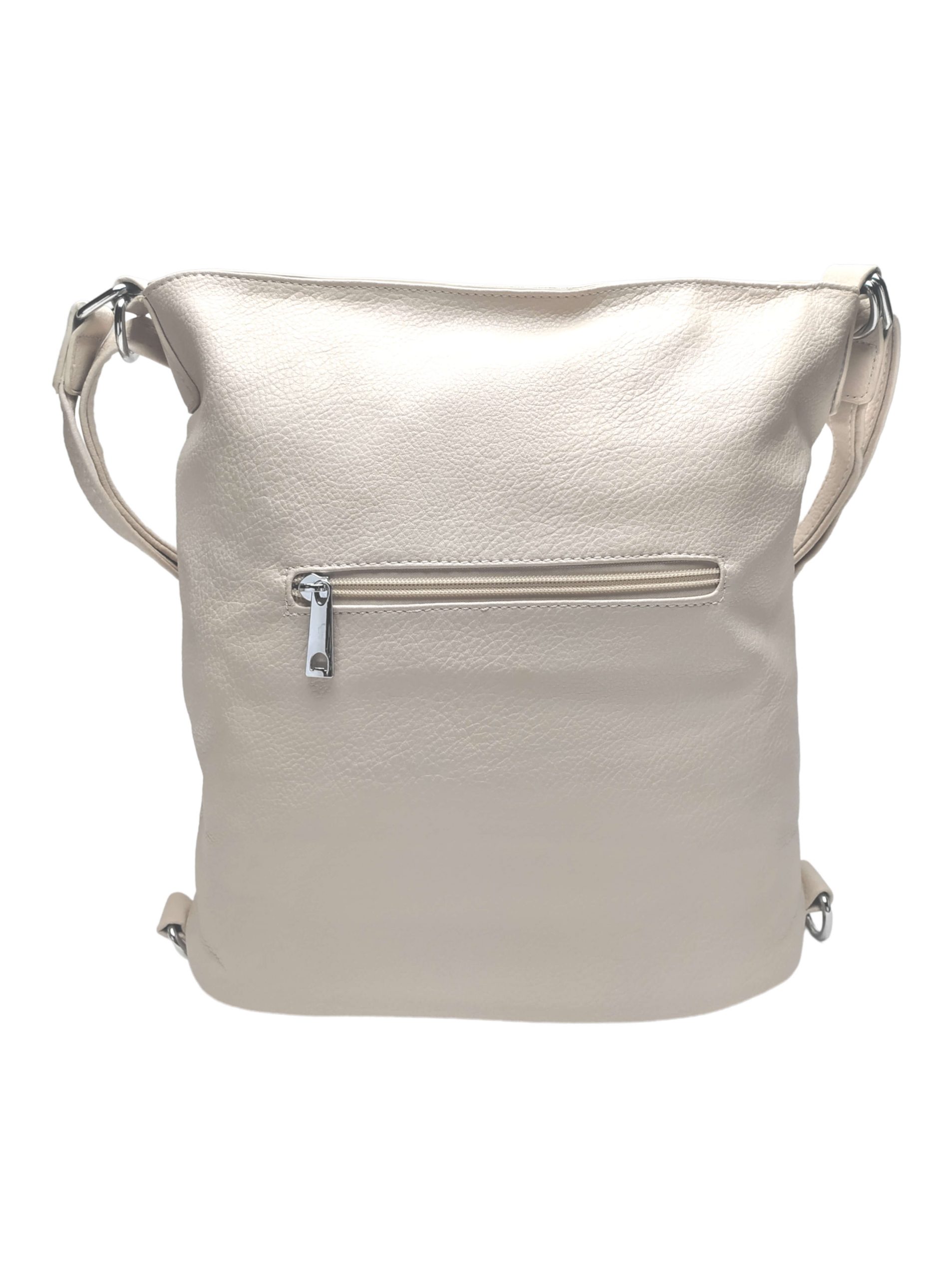 Střední béžový kabelko-batoh 2v1 s třásněmi, Bella Belly, 5394, zadní strana kabelko-batohu