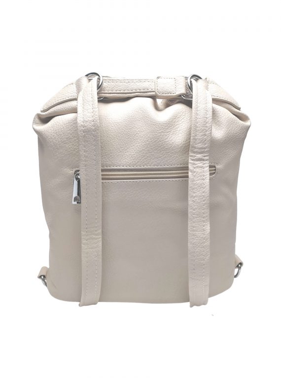 Střední kabelko-batoh 2v1 se slušivými třásněmi, Bella Belly, 5394, béžový, zadní strana kabelko-batohu s popruhy