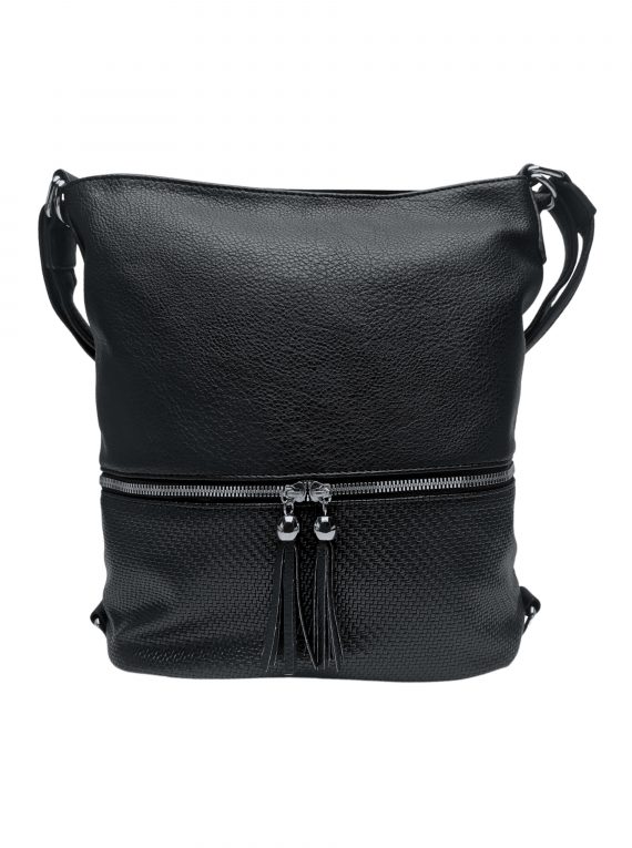 Střední kabelko-batoh 2v1 se slušivými třásněmi, Bella Belly, 5394, černý, přední strana kabelko-batohu