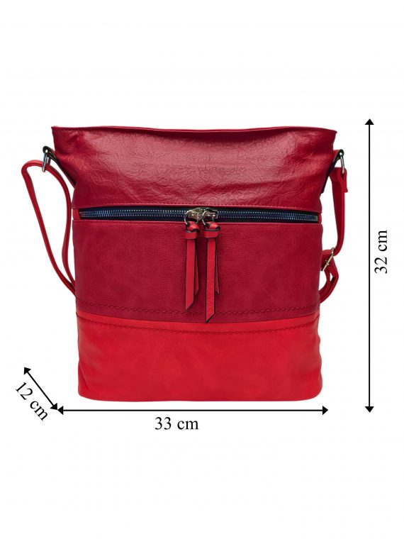 Tmavě červená crossbody kabelka s praktickou přední kapsou, Tapple, H17417, přední strana crossbody kabelky s rozměry