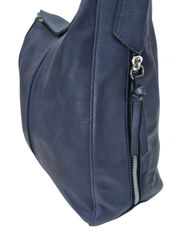 Velká tmavě modrá crossbody kabelka s bočními kapsami, Tapple, H18037, boční strana crossbody kabelky s kapsou