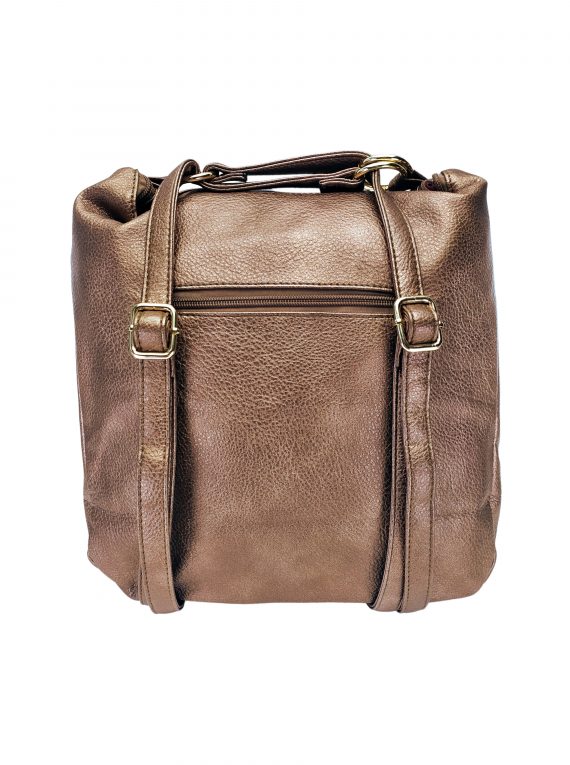 Velký kabelko-batoh 2v1 s praktickou kapsou, Int. Company, H23, bronzový, zadní strana kabelko-batohu s popruhy