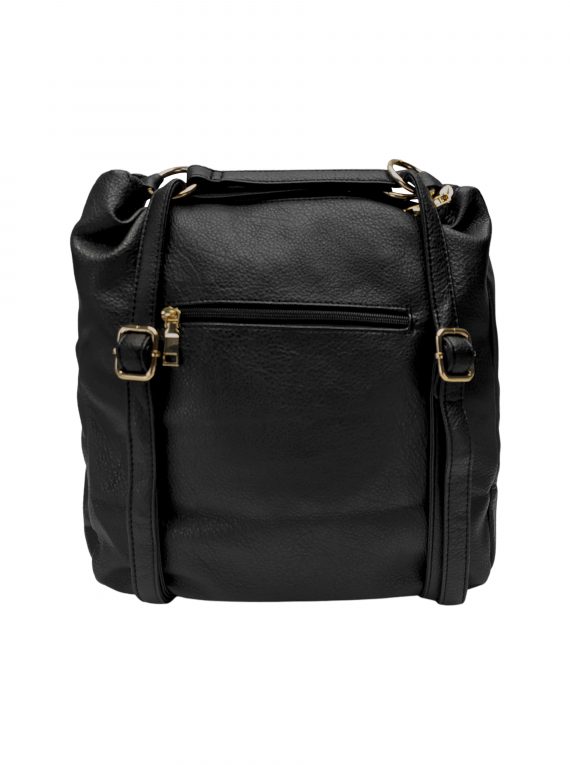 Velký kabelko-batoh 2v1 s praktickou kapsou, Int. Company, H23, černý, zadní strana kabelko-batohu s popruhy