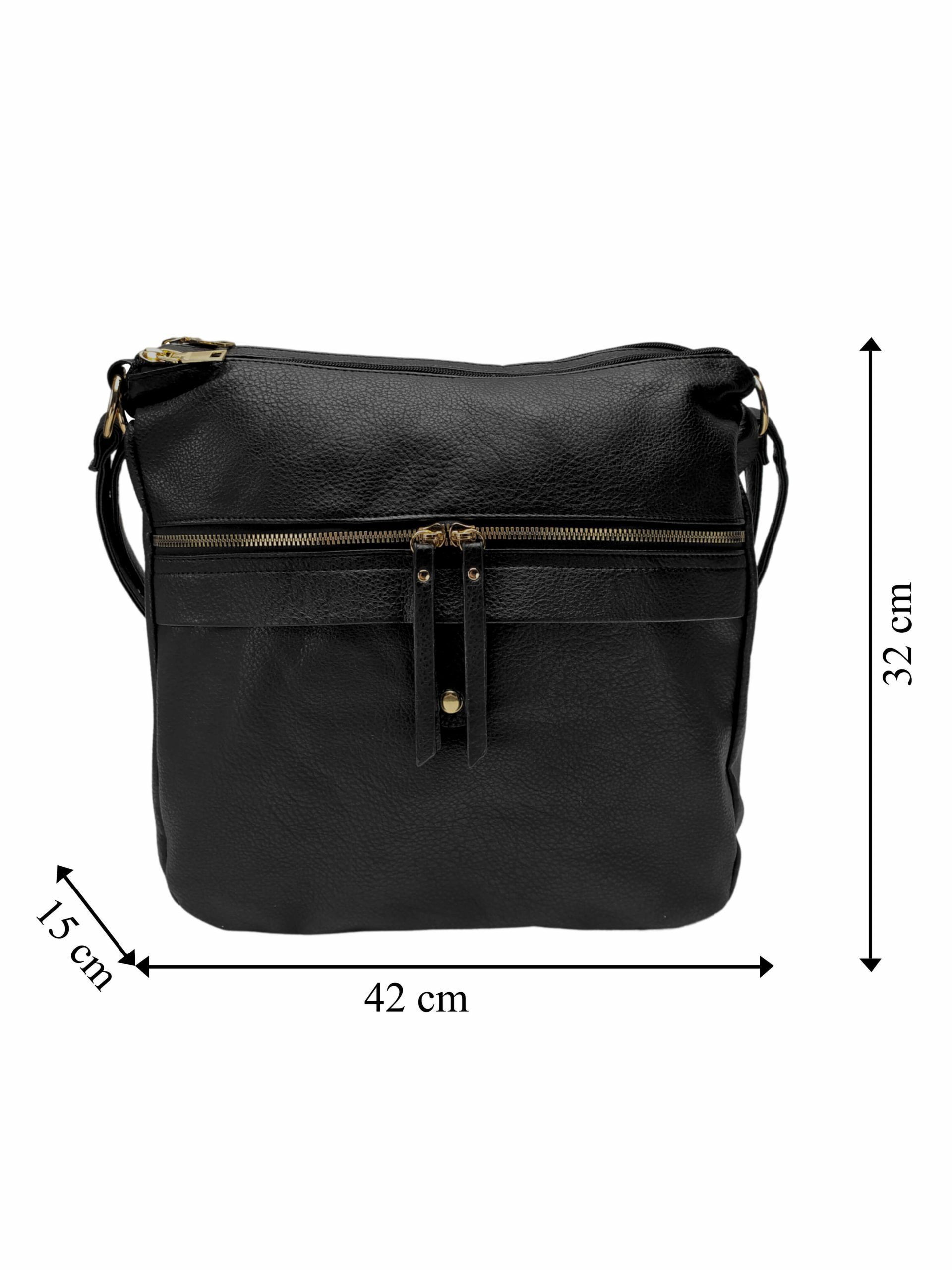 Velký černý kabelko-batoh 2v1 s kapsou, Int. Company, H23, přední strana kabelko-batohu s rozměry