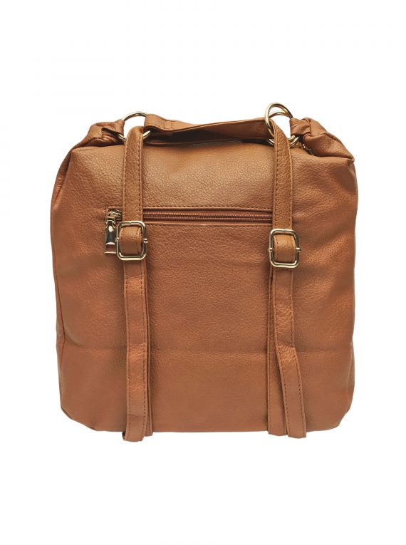 Velký kabelko-batoh 2v1 s praktickou kapsou, Int. Company, H23, středně hnědý, zadní strana kabelko-batohu s popruhy