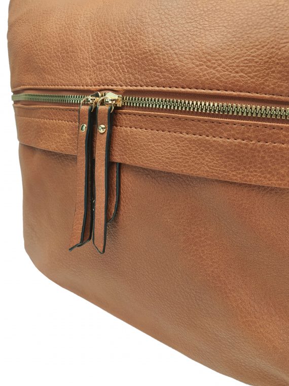 Velký kabelko-batoh 2v1 s praktickou kapsou, Int. Company, H23, středně hnědý, detail kabelko-batohu