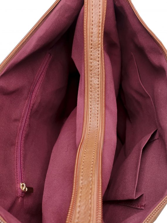 Velký kabelko-batoh 2v1 s praktickou kapsou, Int. Company, H23, středně hnědý, vnitřní uspořádání kabelko-batohu