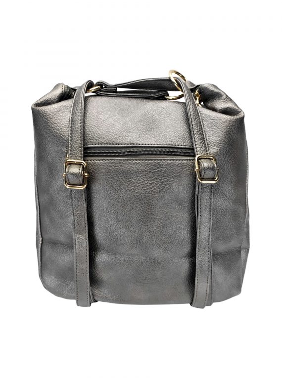 Velký kabelko-batoh 2v1 s praktickou kapsou, Int. Company, H23, stříbrný, zadní strana kabelko-batohu s popruhy