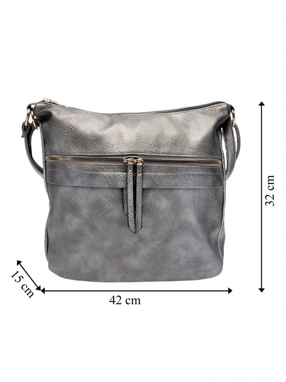 Velký kabelko-batoh 2v1 s praktickou kapsou, Int. Company, H23, stříbrný, přední strana kabelko-batohu s rozměry