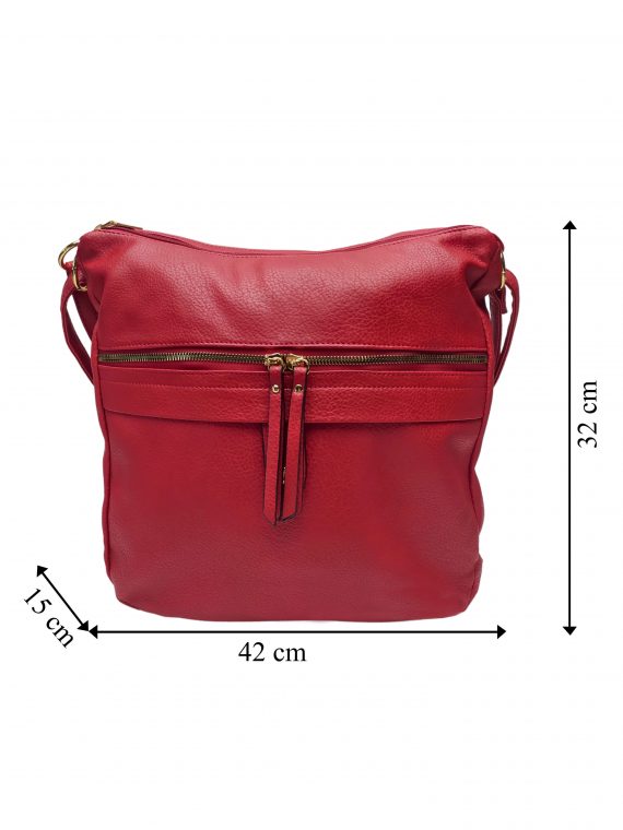 Velký kabelko-batoh 2v1 s praktickou kapsou, Int. Company, H23, tmavě červený, přední strana kabelko-batohu s rozměry