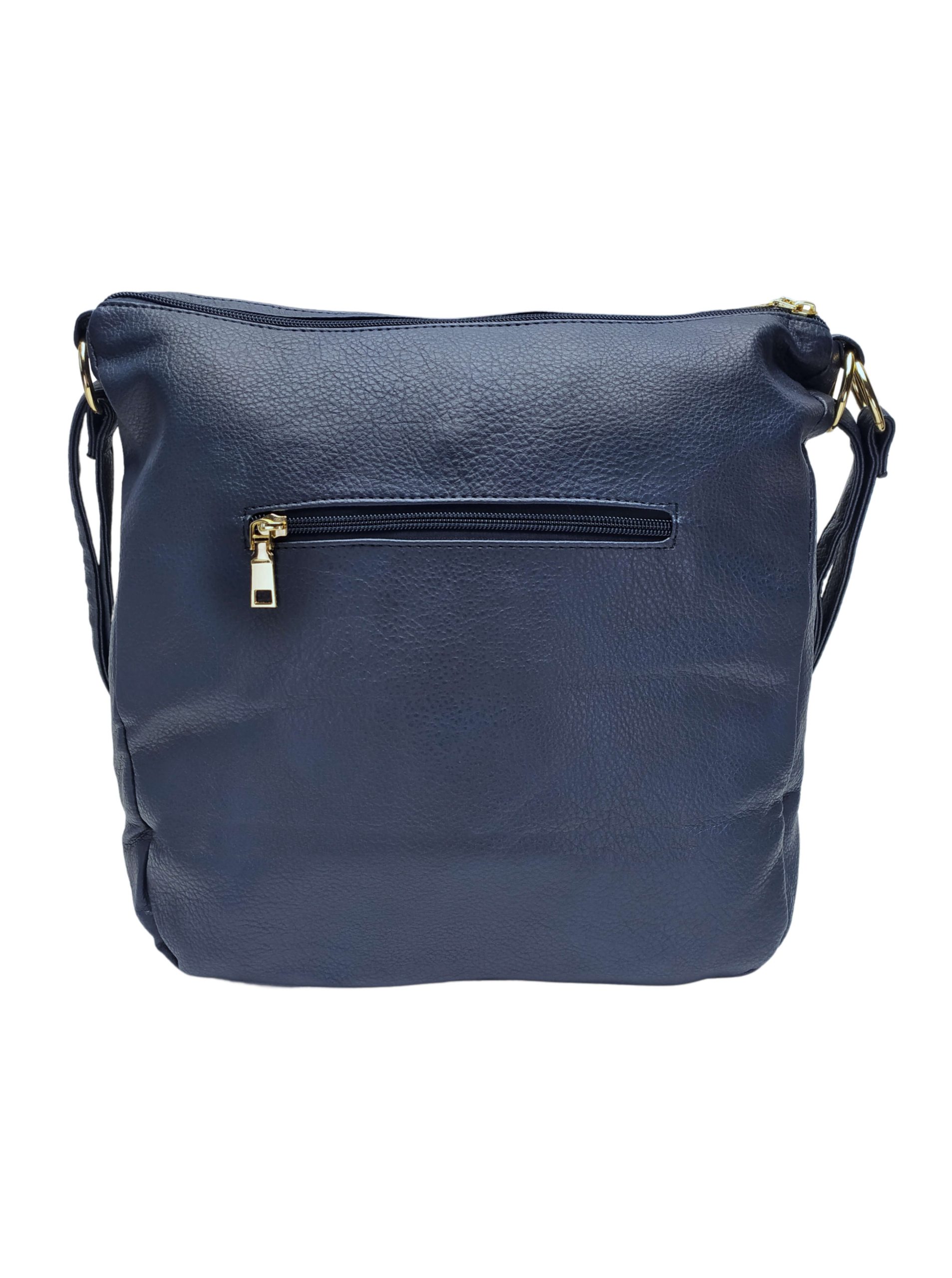 Velký tmavě modrý kabelko-batoh 2v1 s kapsou, Int. Company, H23, zadní strana kabelko-batohu