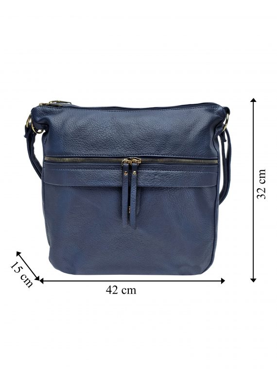 Velký kabelko-batoh 2v1 s praktickou kapsou, Int. Company, H23, tmavě modrý, přední strana kabelko-batohu s rozměry