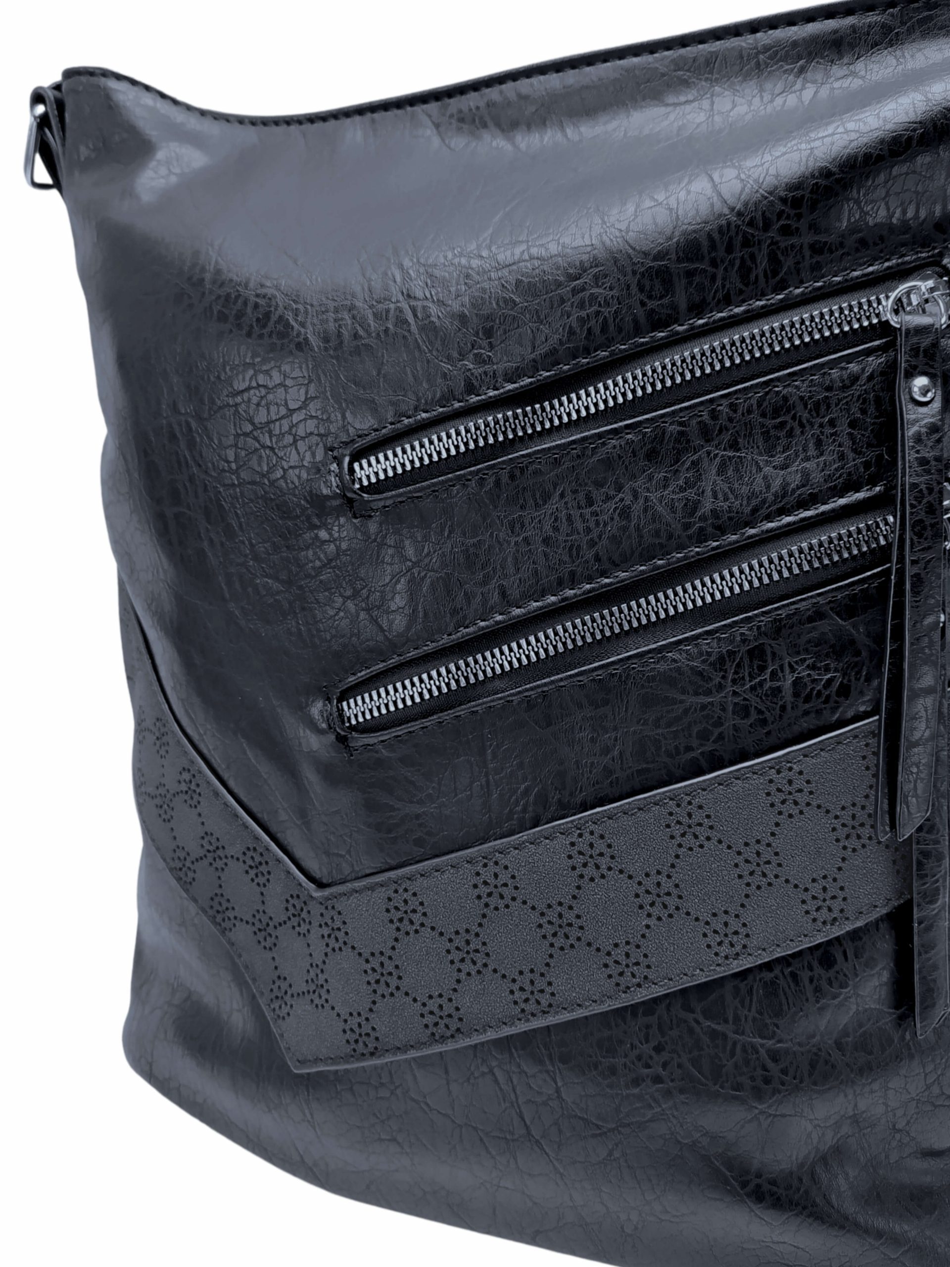 Moderní černá crossbody kabelka s kapsami, Rosy Bag, NH8135, detail crossbody kabelky