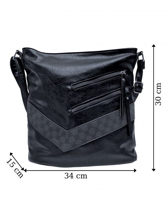 Moderní černá crossbody kabelka s kapsami, Rosy Bag, NH8135, přední strana crossbody kabelky s rozměry