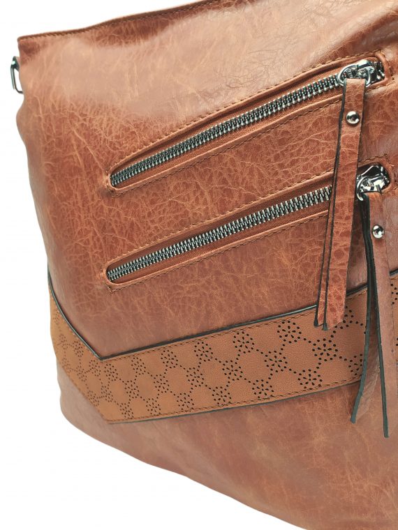 Moderní středně hnědá crossbody kabelka s kapsami, Rosy Bag, NH8135, detail crossbody kabelky