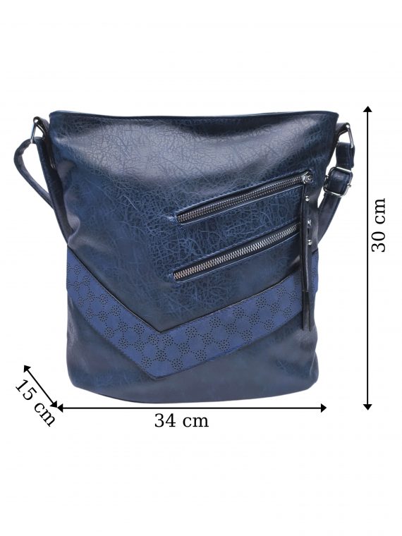 Moderní tmavě modrá crossbody kabelka s kapsami, Rosy Bag, NH8135, přední strana crossbody kabelky s rozměry