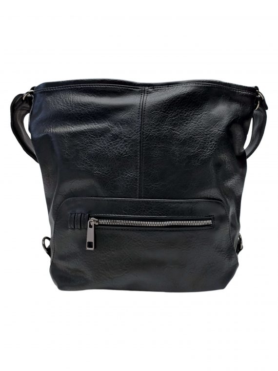 Stylový černý dámský kabelko-batoh 2v1 s kapsou, Elysse, ZXJ796, přední strana kabelko-batohu 2v1