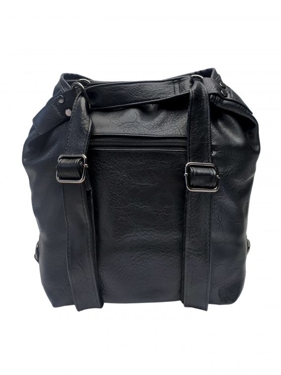 Stylový černý dámský kabelko-batoh 2v1 s kapsou, Elysse, ZXJ796, zadní strana kabelko-batohu 2v1 s popruhy