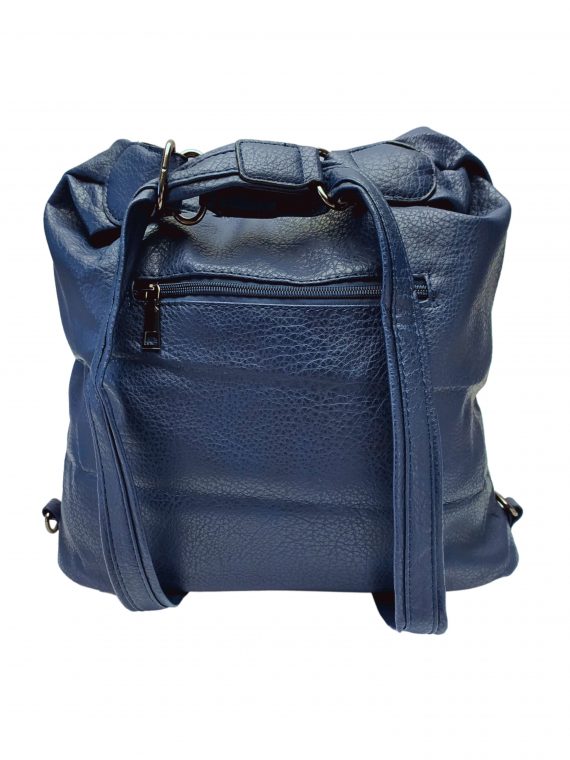 Velký tmavě modrý kabelko-batoh 2v1 s praktickými kapsami, Miss Moda, 980953, zadní strana kabelko-batohu 2v1 s popruhy