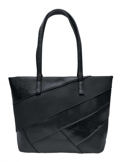 Černá kabelka přes rameno s šikmými vzory, Tapple, H190030, přední strana kabelky přes rameno