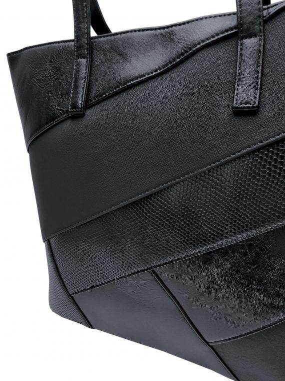 Černá kabelka přes rameno s šikmými vzory, Tapple, H190030, detail kabelky přes rameno