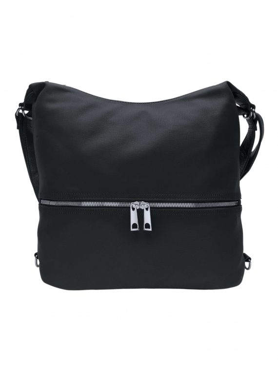 Velký černý kabelko-batoh 2v1 s praktickou kapsou, Tapple, H190010N, přední strana kabelko-batohu 2v1