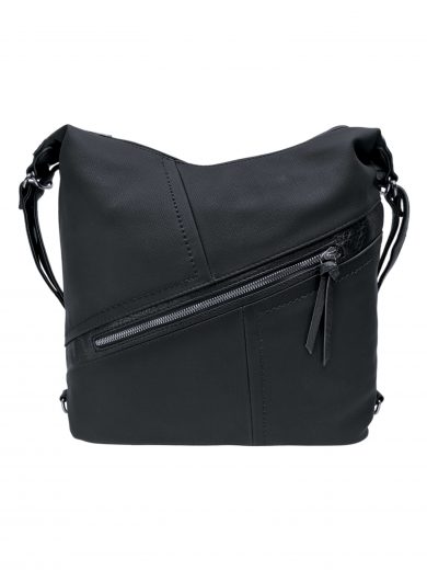 Velký černý kabelko-batoh s šikmou kapsou, Tapple, H18077N, přední strana kabelko-batohu 2v1
