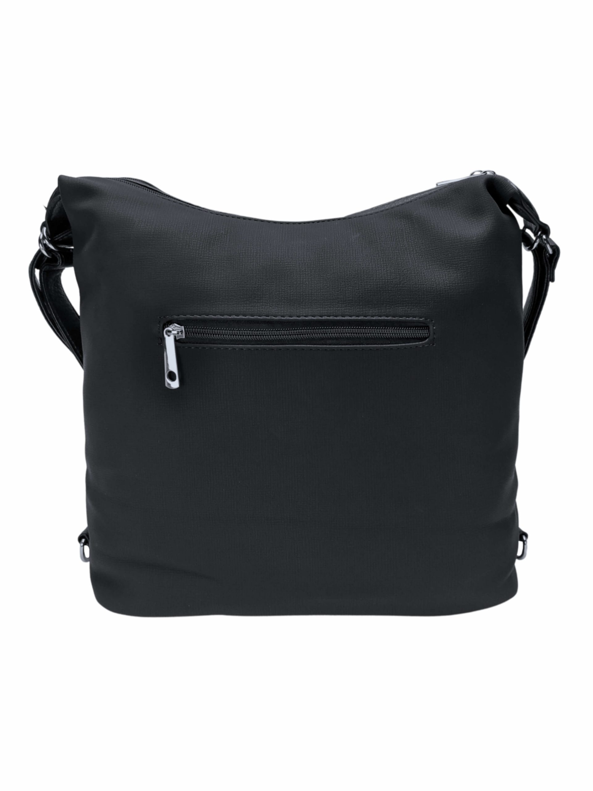 Velký černý kabelko-batoh s šikmou kapsou, Tapple, H18077N, zadní strana kabelko-batohu 2v1