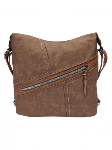 Velký středně hnědý kabelko-batoh s šikmou kapsou, Tapple, H18077N, přední strana kabelko-batohu 2v1