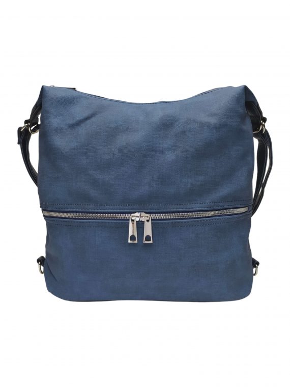 Velký středně modrý kabelko-batoh 2v1 s praktickou kapsou, Tapple, H190010N, přední strana kabelko-batohu 2v1