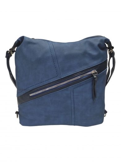 Velký středně modrý kabelko-batoh s šikmou kapsou, Tapple, H18077N, přední strana kabelko-batohu 2v1