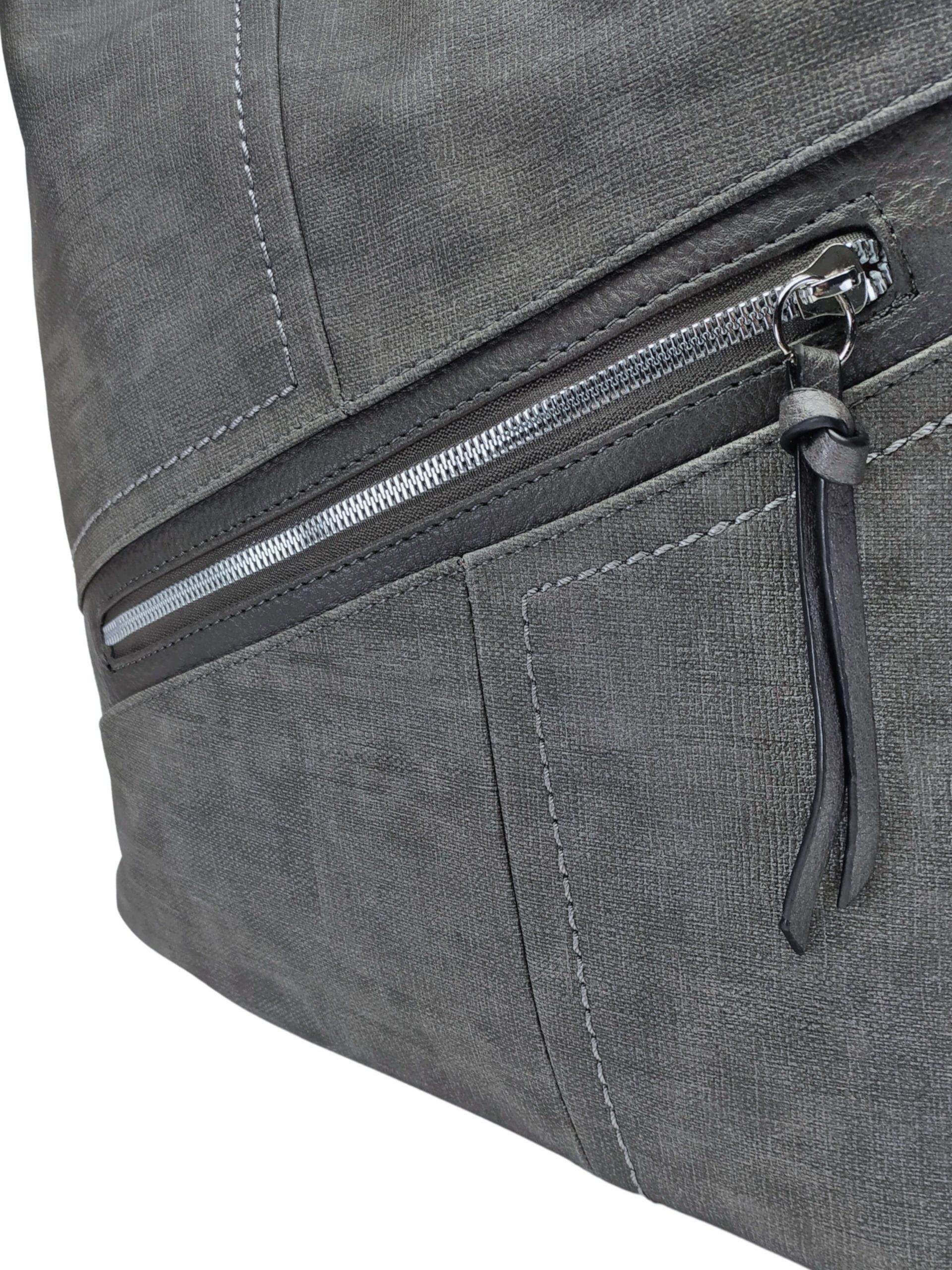 Velký středně šedý kabelko-batoh s šikmou kapsou, Tapple, H18077N, detail kabelko-batohu 2v1