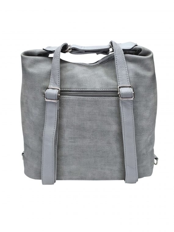 Velký světle šedý kabelko-batoh 2v1 s praktickou kapsou, Tapple, H190010N, zadní strana kabelko-batohu 2v1 s popruhy