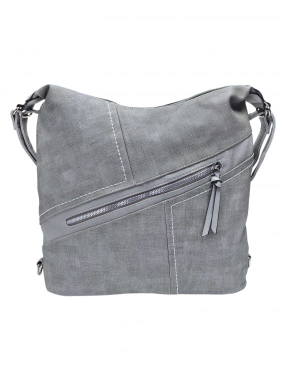 Velký světle šedý kabelko-batoh s šikmou kapsou, Tapple, H18077N, přední strana kabelko-batohu 2v1